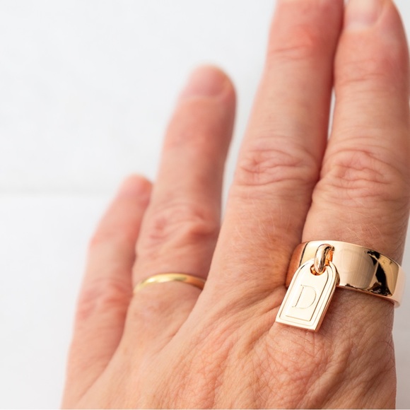 G.I.L.I. Bronzo Italia Tag band initial ring rose gold tone letter D - Picture 8 of 16